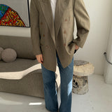 Double-breasted speckered beige button back blazer