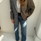 Warm grey and grey plaid contrasted blazer