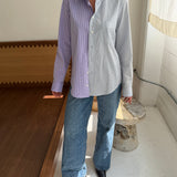Blue pinstriped and purple pinstriped contrasted shirt