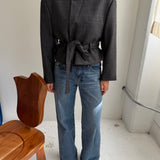Belted blazer in Blue houndstooth