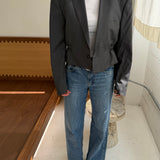 Cinched waist cropped blazer in dark grey