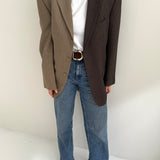 Contrasted blazer in brown houndstooth and chocolate brown