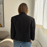 Cropped boxy blazer in black pinstriped