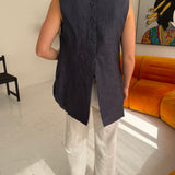 Stunning button back vest in deep blue