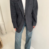 Dark blue and grey tweed contrasted blazer