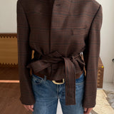 Belted blazer in Plaid brown with green accents