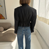 Dark speckered Cinched waist cropped blazer