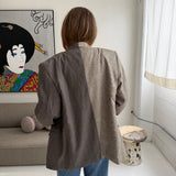 Contrasted blazer in brown pinstriped and yellow texture (Express shipping)