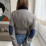 Belted blazer in White and blue checkered