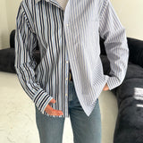 Blue striped and white striped contrasted shirt