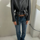 Belted blazer in textured grey