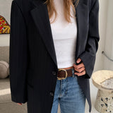 Beautiful black vintage Armani blazer with grey pinstripes