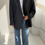 Contrasted blazer in dark grey and blue checkered (Express shipping)