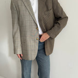 Grey plaid and houndstooth contrasted blazer