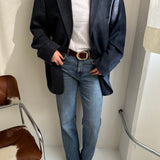 Contrasted blazer in blue checkered and specked tones