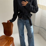 Belted blazer in Blue houndstooth