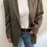 Plaid and herringbone wool contrasted blazer