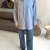 Colorful stripes and white with blue stripes contrasted shirt