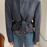 Belted blazer in blue checkered