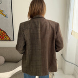 Contrasted blazer in brown plaid and yellow speckered with checks  (Express shipping)