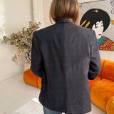 Blue and brown solid and plaid contrasted blazer (Express Shipping)