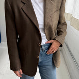 Contrasted blazer in Brown checkered and pale brown  (Express shipping)