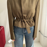 Belted blazer in Dark yellow checkered