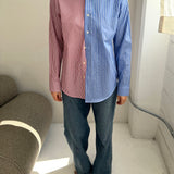 Blue striped and red striped contrasted shirt