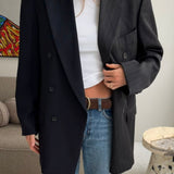 Double-breasted contrasted blazer in grey pinstriped and solid blue (Express Shipping)