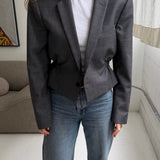 Cinched waist cropped blazer in grey