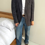 Navy and brown toned silk contrasted blazer