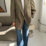 Double-breasted speckered beige button back blazer