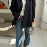 Double-breasted navy button back blazer