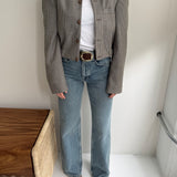 Bomber jacket in pale blue and grey houndstooth