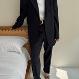 Navy pinstriped suit