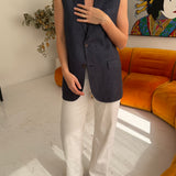 Stunning button back vest in deep blue