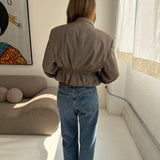 Cinched waist cropped blazer in Beige Checkered