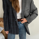 Grey herringbone and colourful plaid contrasted blazer