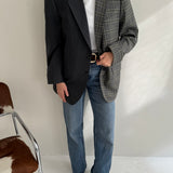 Stunning grey herringbone and checkered contrasted blazer