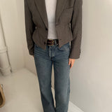 Cropped blazer with cinched waist in houndstooth