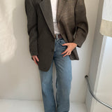 Green/grey houndstooth and speckered contrasted blazer