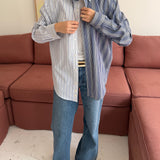 Blue pinstriped and white blue striped contrasted shirt