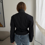 Belted blazer in charcoal