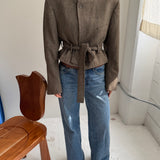 Belted blazer in light brown herringbone