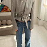 Belted blazer in Pale grey houndstooth