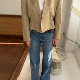 Cinched waist cropped blazer in light sand