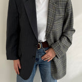 Stunning grey herringbone and checkered contrasted blazer