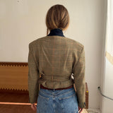 Belted blazer in Yellow houndstooth with red overcheck (Ready to ship)