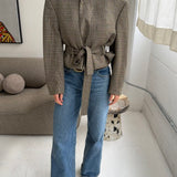 Belted blazer in Plaid with hints of blue