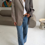 Contrasted blazer in greige and brown pinstriped (Express shipping)